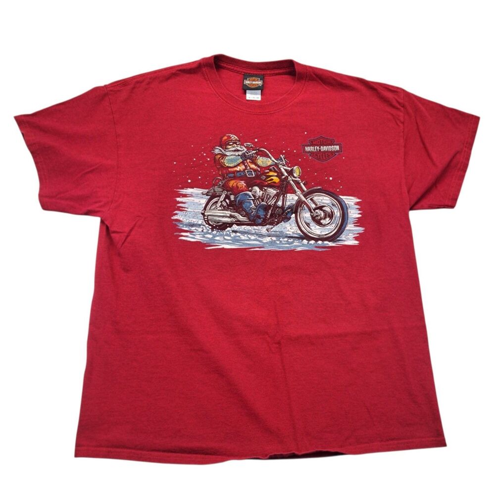 Harley Davidson T-Shirt Mens XL Red Horny Toad & Anarchy Temple TX Santa